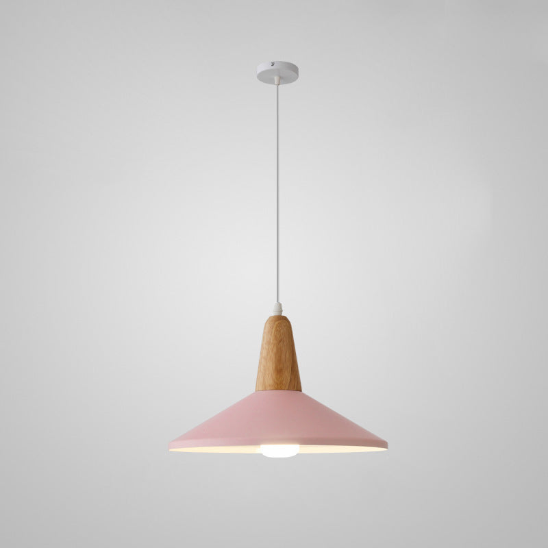 Modern Minimalist Macaron Color Aluminum Solid Wood 1-Light Pendant Light