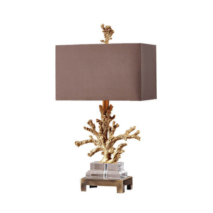 Modern Art Deco Linen Resin Crystal Coral Base 1-Light Table Lamp For Bedroom
