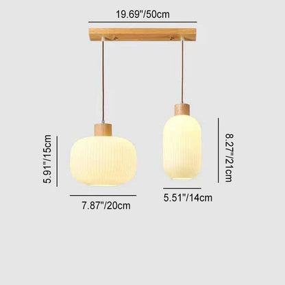 Traditional Japanese Log Solid Wood Strip Glass Jar 1/2/3 Light Island Pendant Light For Living Room