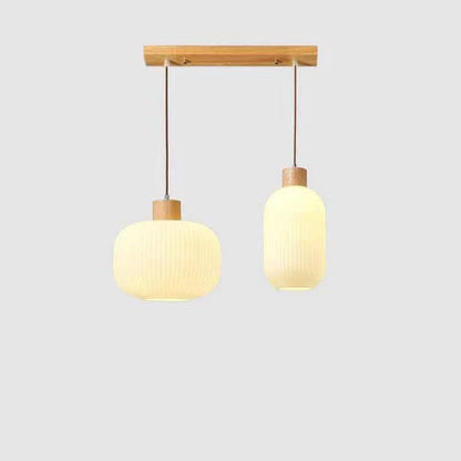 Traditional Japanese Log Solid Wood Strip Glass Jar 1/2/3 Light Island Pendant Light For Living Room