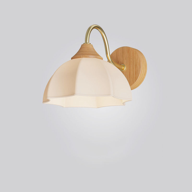 Contemporary Nordic Iron Glass Striped Round Log Wood 1-Light Wall Sconce Lamp For Living Room & Bedroom