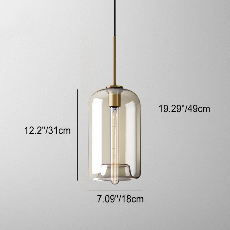 Contemporary Nordic Iron Glass Round Geometric Jar 1-Light Pendant Light For Living Room & Bedroom