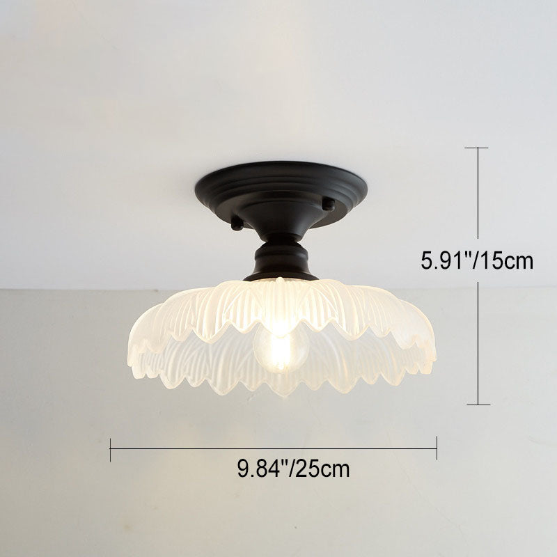 Contemporary Nordic Iron Glass Floral Round Geometry 1-Light Semi-Flush Mount Ceiling Light For Living Room & Bedroom