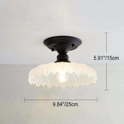 Contemporary Nordic Iron Glass Floral Round Geometry 1-Light Semi-Flush Mount Ceiling Light For Living Room & Bedroom