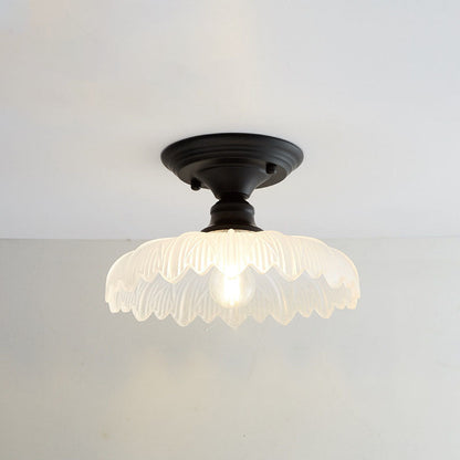 Contemporary Nordic Iron Glass Floral Round Geometry 1-Light Semi-Flush Mount Ceiling Light For Living Room & Bedroom