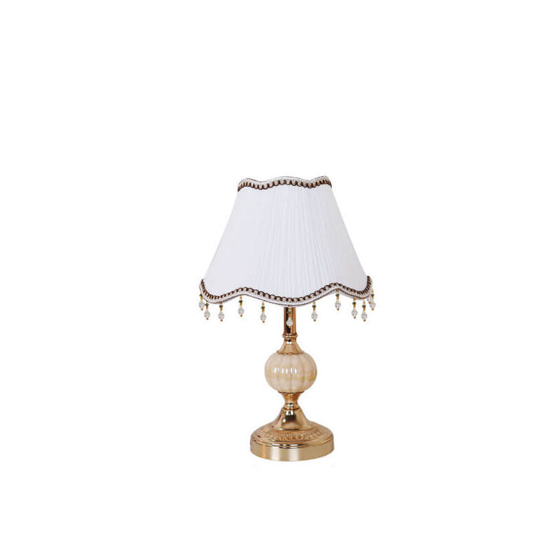 Traditional Vintage Fabric Floral Glass Hardware Plating 1-Light Table Lamp for Bedroom