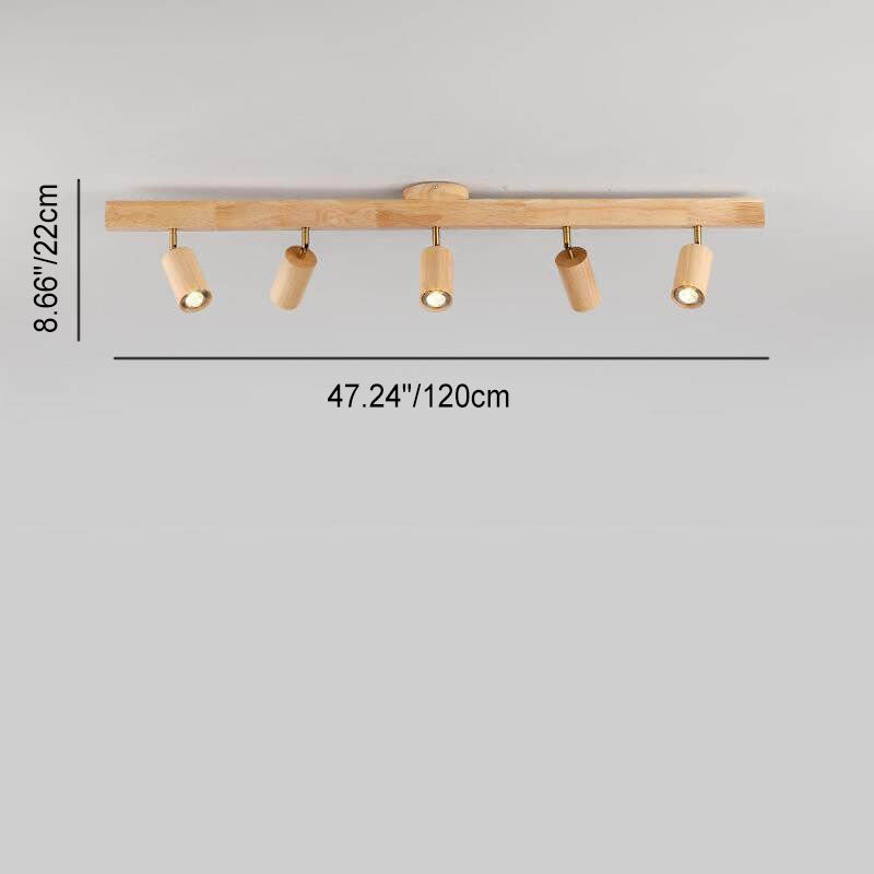 Modern Minimalist Solid Wood Metal Track Lighting LED Semi-Flush Mount Ceiling Light for Living Room