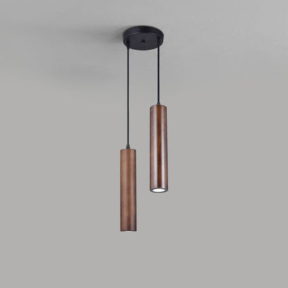 Modern Minimalist Oak Wood Cylinder LED Pendant Light For Living Room & Bedroom