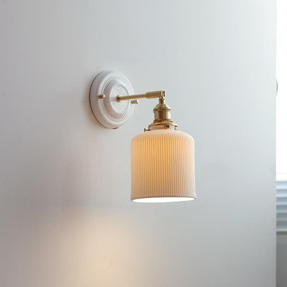 Traditional Vintage Round Ceramic Brass 1-Light Wall Sconce Lamp for Living Room