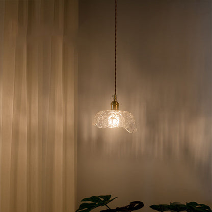 Traditional Vintage Clear Glass Flower Shape Brass 1-Light Pendant Light For Living Room