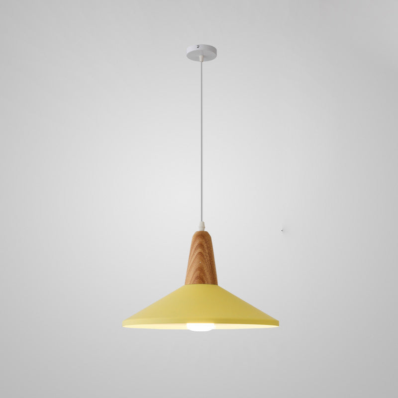 Modern Minimalist Macaron Color Aluminum Solid Wood 1-Light Pendant Light