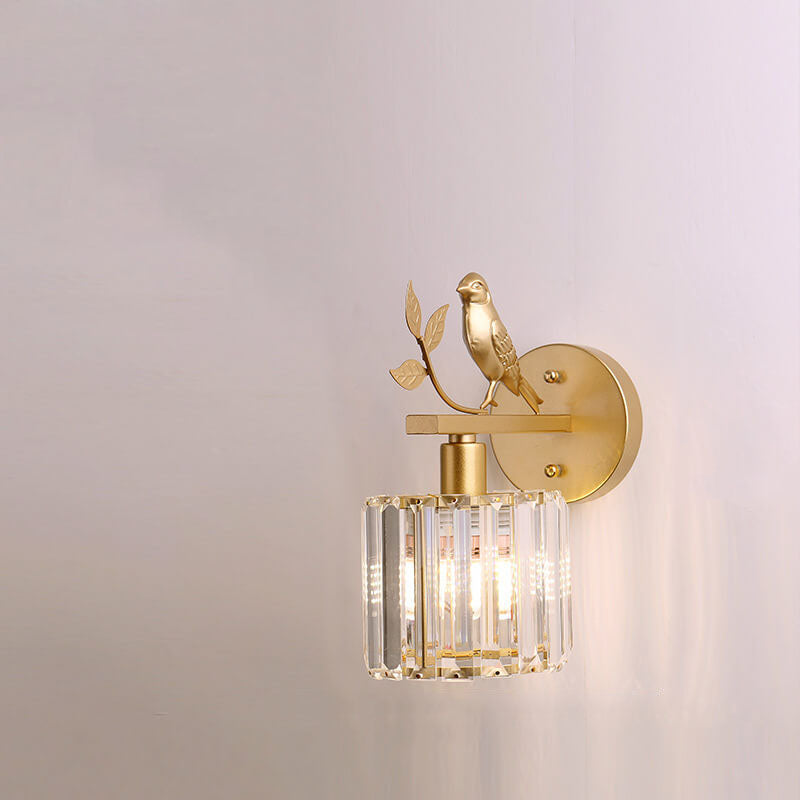 Traditional Vintage Iron Glass Round Bird 1-Light Wall Sconce Lamp for Living Room
