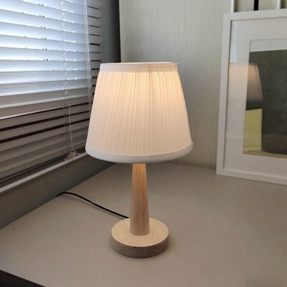 Modern Minimalist Wood Cotton Linen Petal Paper PVC Cone 1-Light Table Lamp for Living Room