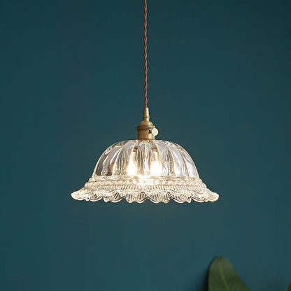Contemporary Nordic Floral Glass Brass 1-Light Pendant Light For Living Room & Bedroom
