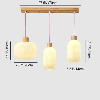 Traditional Japanese Log Solid Wood Strip Glass Jar 1/2/3 Light Island Pendant Light For Living Room
