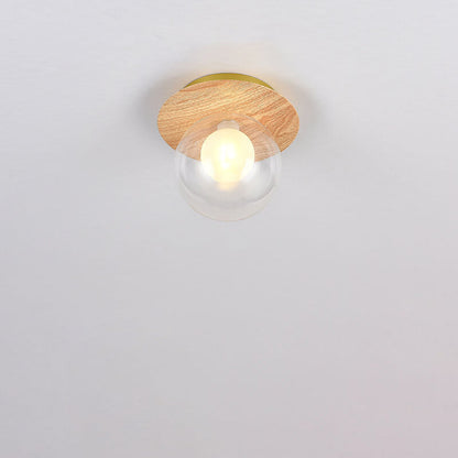 Traditional Japanese Glass Iron Woodgrain 1-Light Semi-Flush Mount Ceiling Light