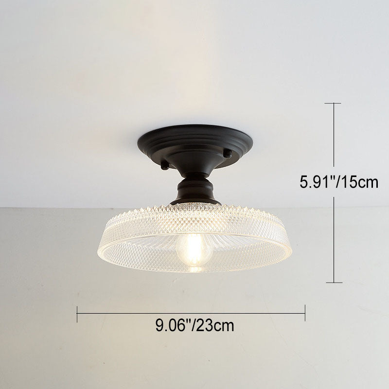 Contemporary Nordic Iron Glass Floral Round Geometry 1-Light Semi-Flush Mount Ceiling Light For Living Room & Bedroom