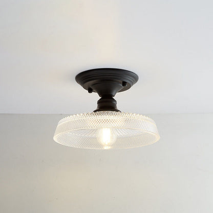 Contemporary Nordic Iron Glass Floral Round Geometry 1-Light Semi-Flush Mount Ceiling Light For Living Room & Bedroom