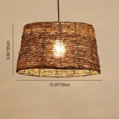 Retro Rattan Weaving Dome 1-Light Pendant Light