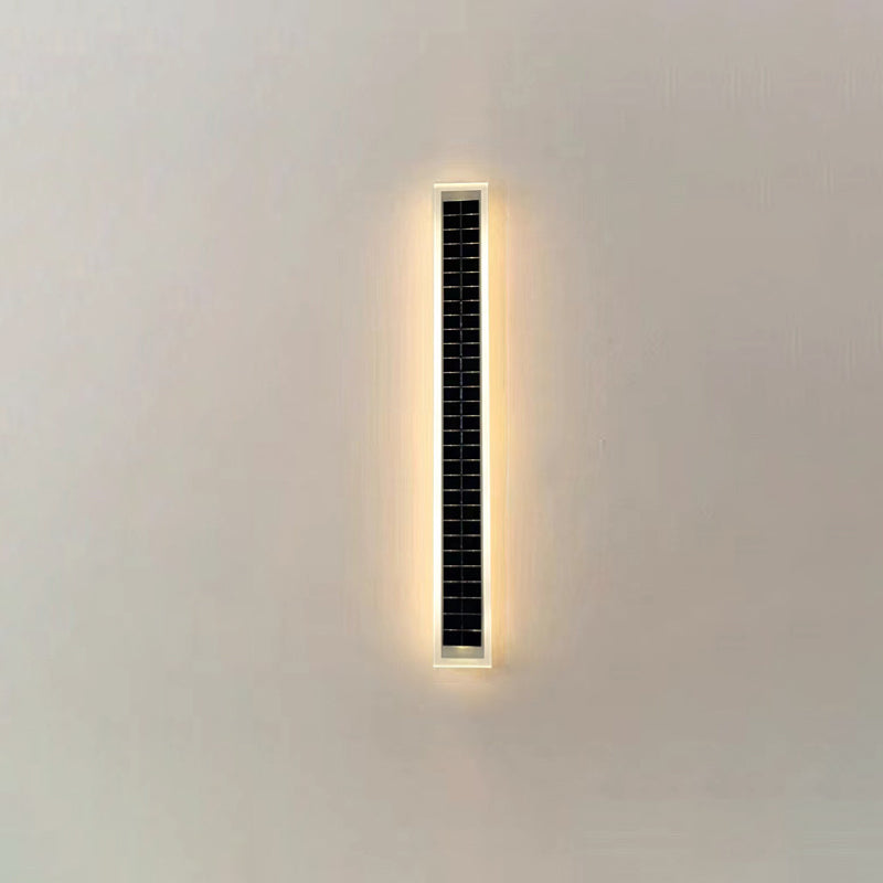 Modern Minimalist Aluminum Acrylic Outdoor Solar Rectangular Strip Waterproof Patio LED Wall Sconce Lamp for Outdoor Patio