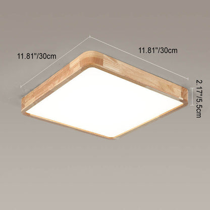 Modern Minimalist Solid Wood Round Square Tatami LED Flush Mount Ceiling Light for Living Room
