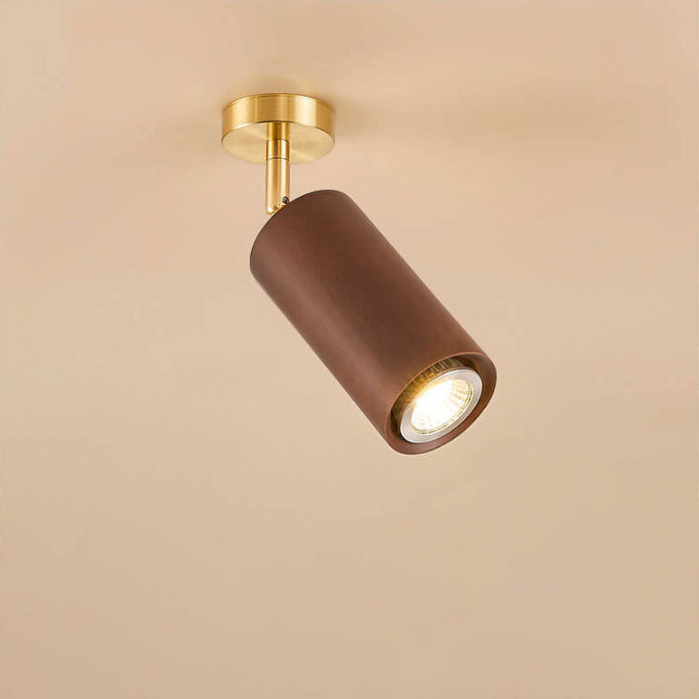 Modern Minimalist Walnut Wood Spotlight Linear Track Rubberwood Iron LED Semi-Flush Mount Ceiling Light for Living Room