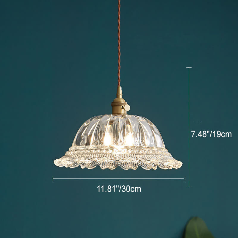 Contemporary Nordic Floral Glass Brass 1-Light Pendant Light For Living Room & Bedroom