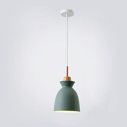 Contemporary Nordic Oak Wood Iron Bell Cone Dome 1-Light Pendant Light For Living Room