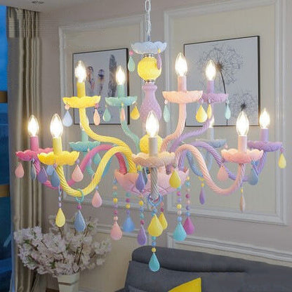 Modern Children's Princess Macaroon Candelabra Crystal Glass 5/6/8/10/12/15 Light Chandelier