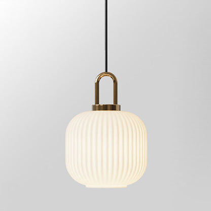 Contemporary Nordic Round Oval Pumpkin Stainless Steel Striped Glass 1-Light Pendant Light For Living Room