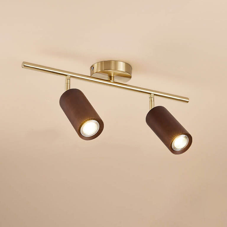 Modern Minimalist Walnut Wood Spotlight Linear Track Rubberwood Iron LED Semi-Flush Mount Ceiling Light for Living Room