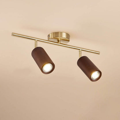 Modern Minimalist Walnut Wood Spotlight Linear Track Rubberwood Iron LED Semi-Flush Mount Ceiling Light for Living Room