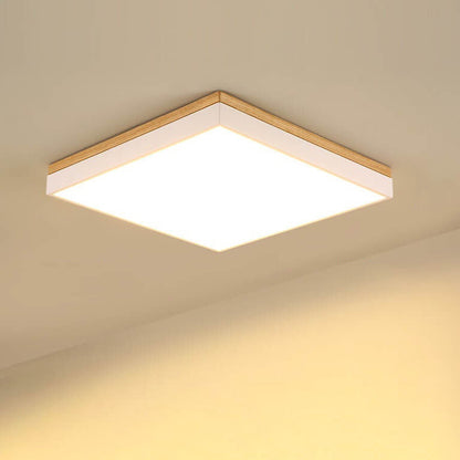 Modern Minimalist Solid Wood Acrylic Square Rectangle LED Flush Mount Ceiling Light for Living Room