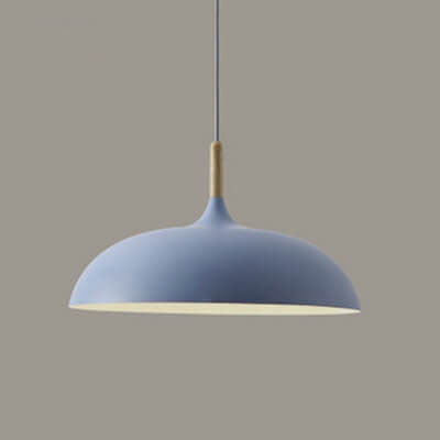 Modern Metal Wooden Top 1-Light Dome Pendant Light
