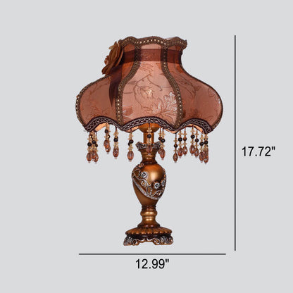 European Luxury  Fabric Lace Resin 1-Light Table Lamp