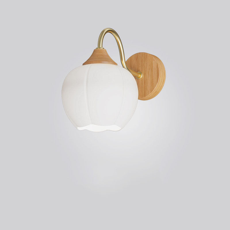 Contemporary Nordic Iron Glass Striped Round Log Wood 1-Light Wall Sconce Lamp For Living Room & Bedroom
