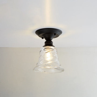 Contemporary Nordic Iron Glass Floral Round Geometry 1-Light Semi-Flush Mount Ceiling Light For Living Room & Bedroom
