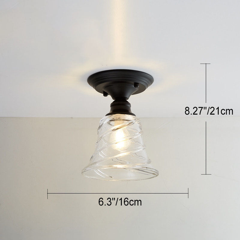 Contemporary Nordic Iron Glass Floral Round Geometry 1-Light Semi-Flush Mount Ceiling Light For Living Room & Bedroom
