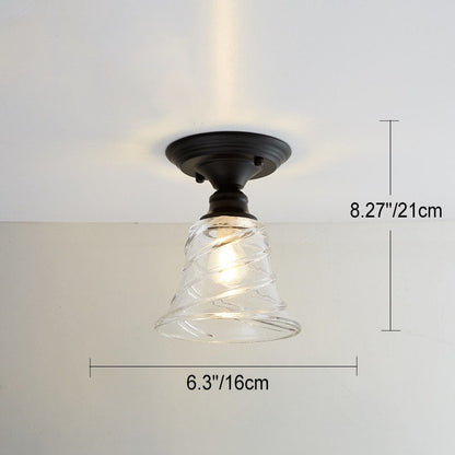 Contemporary Nordic Iron Glass Floral Round Geometry 1-Light Semi-Flush Mount Ceiling Light For Living Room & Bedroom