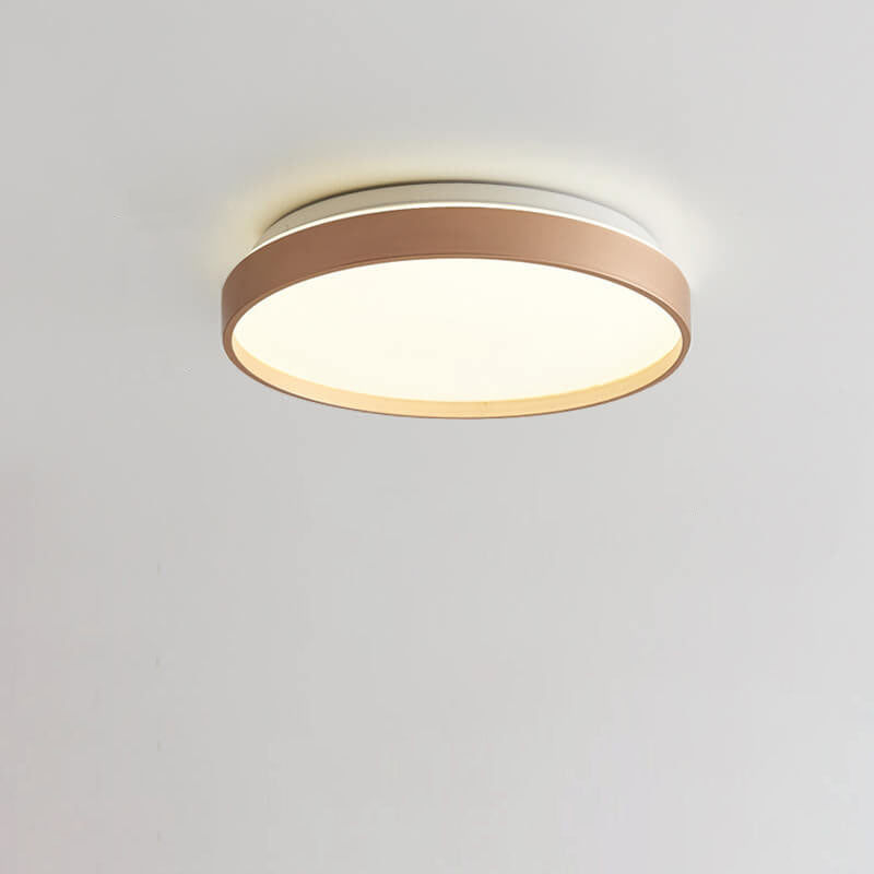 Modern Minimalist Round Solid Color Acrylic Iron LED Flush Mount Ceiling Light For Living Room & Bedroom