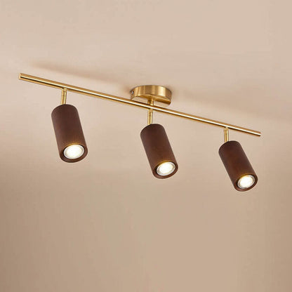 Modern Minimalist Walnut Wood Spotlight Linear Track Rubberwood Iron LED Semi-Flush Mount Ceiling Light for Living Room