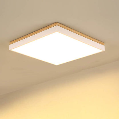 Modern Minimalist Solid Wood Acrylic Square Rectangle LED Flush Mount Ceiling Light for Living Room