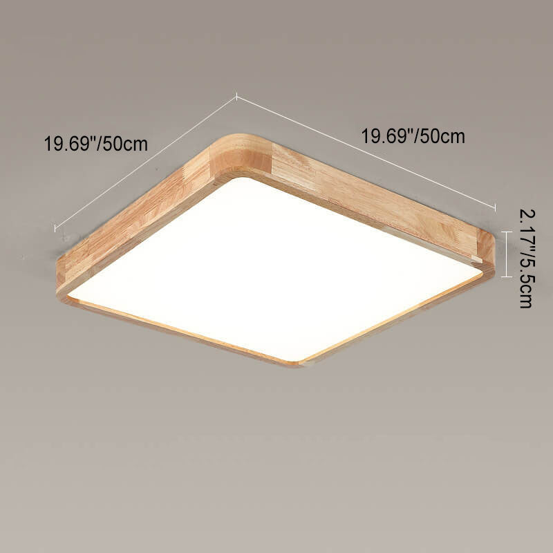 Modern Minimalist Solid Wood Round Square Tatami LED Flush Mount Ceiling Light for Living Room