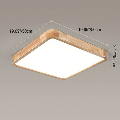Modern Minimalist Solid Wood Round Square Tatami LED Flush Mount Ceiling Light for Living Room