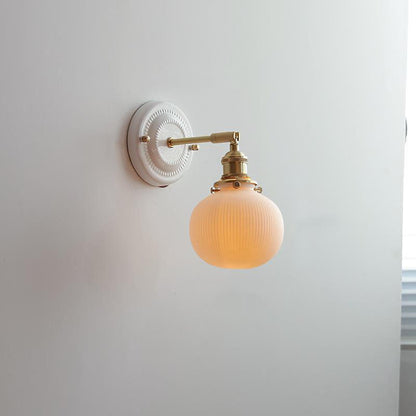 Traditional Vintage Round Ceramic Brass 1-Light Wall Sconce Lamp for Living Room