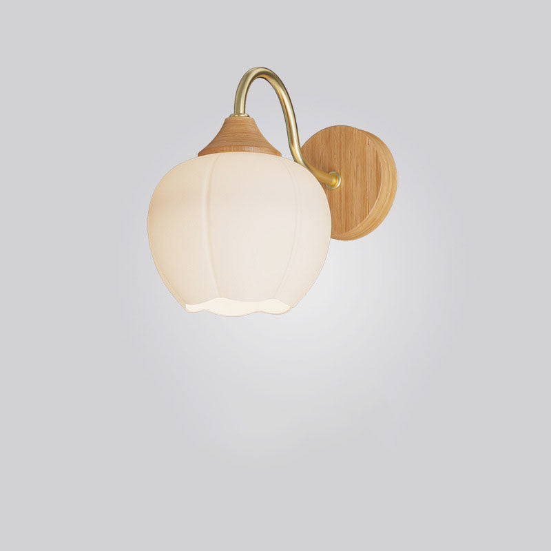 Contemporary Nordic Iron Glass Striped Round Log Wood 1-Light Wall Sconce Lamp For Living Room & Bedroom
