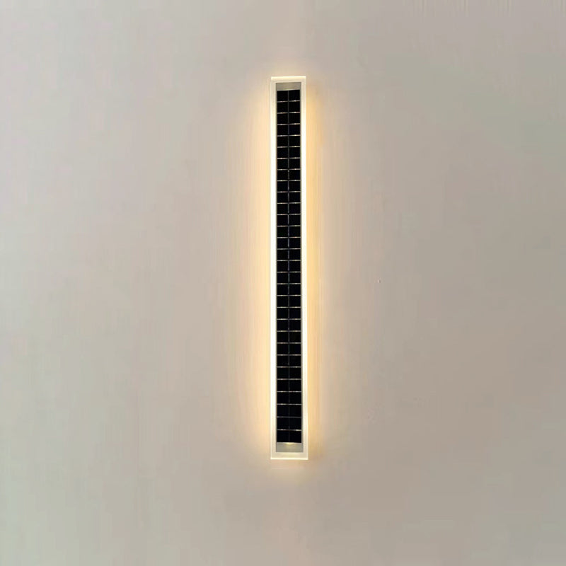 Modern Minimalist Aluminum Acrylic Outdoor Solar Rectangular Strip Waterproof Patio LED Wall Sconce Lamp for Outdoor Patio