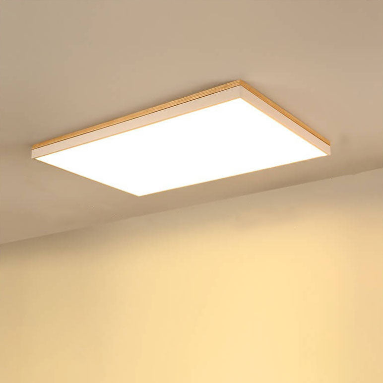 Modern Minimalist Solid Wood Acrylic Square Rectangle LED Flush Mount Ceiling Light for Living Room