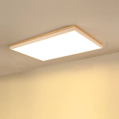 Modern Minimalist Solid Wood Acrylic Square Rectangle LED Flush Mount Ceiling Light for Living Room