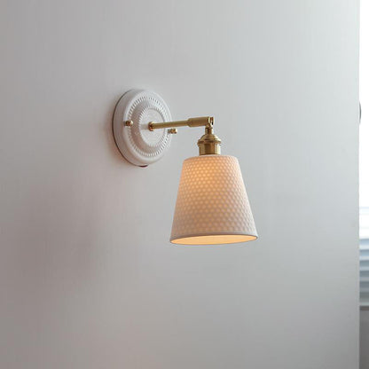 Traditional Vintage Round Ceramic Brass 1-Light Wall Sconce Lamp for Living Room